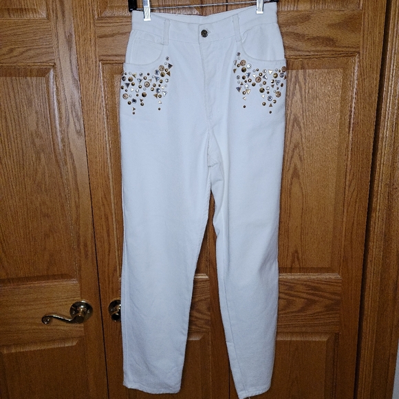 Vintage Monique Jeans White Emblished Size 9/10 - Picture 8 of 10